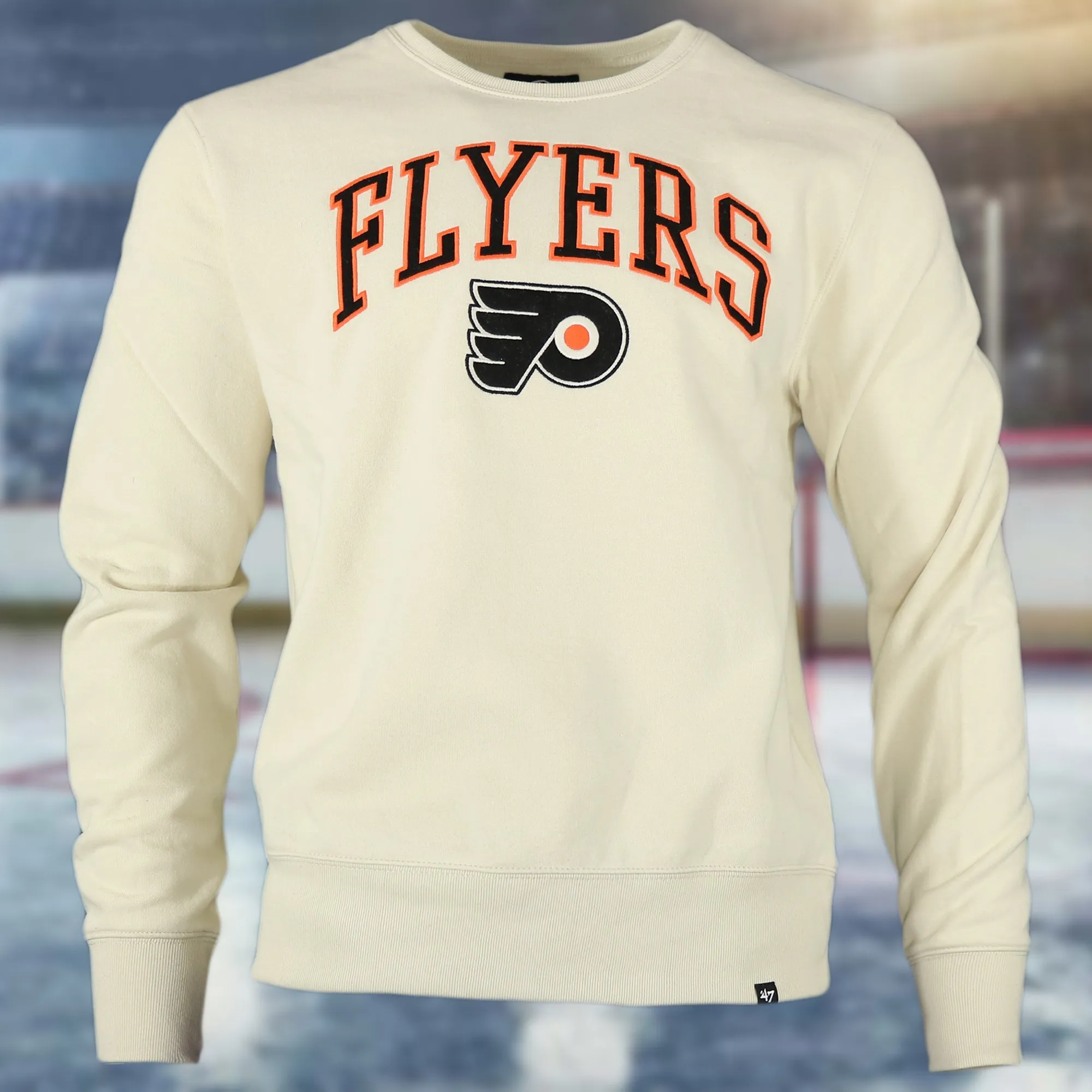 Philadelphia Flyers Arch Logo Game Break Headline Natural Crewneck Sweatshirt