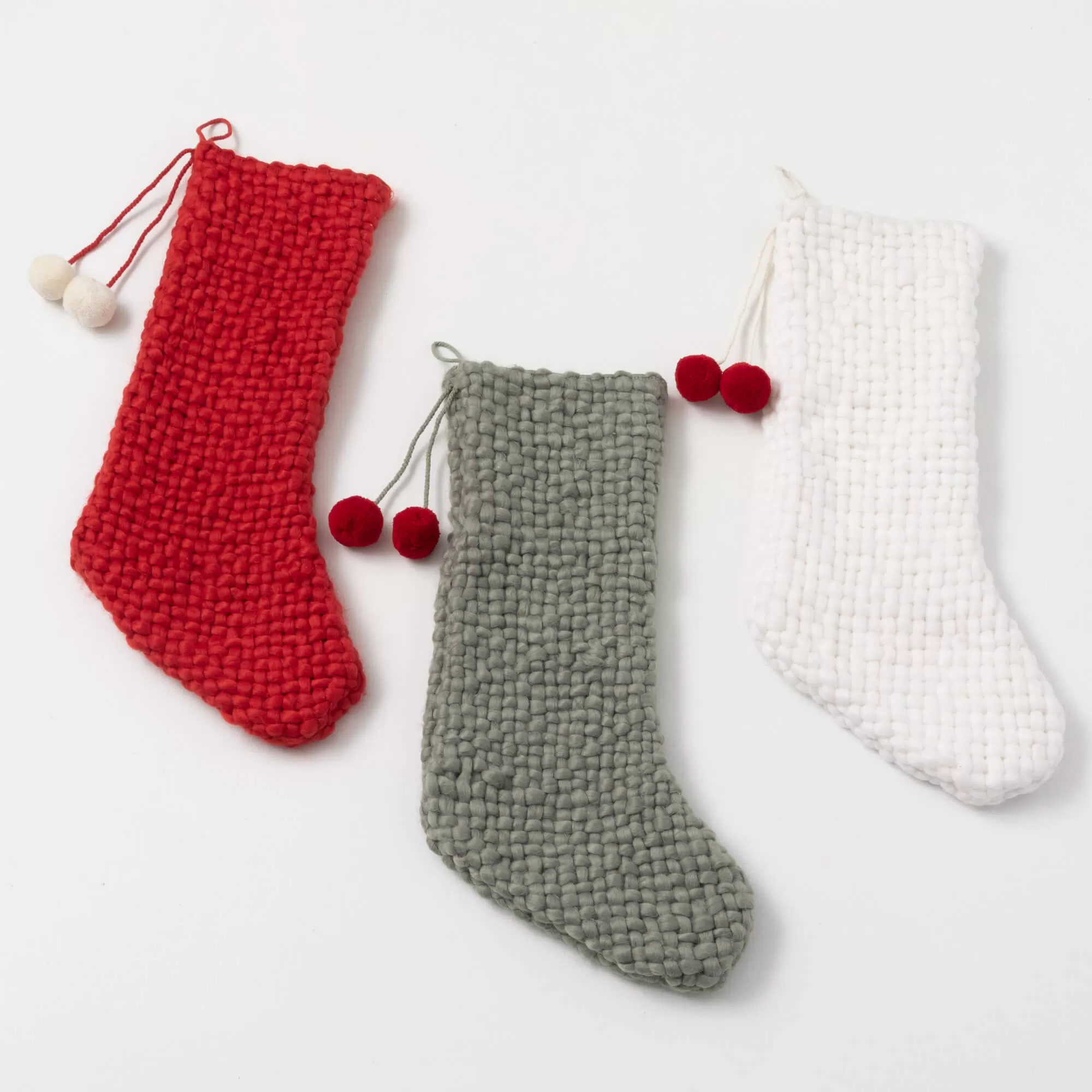 Pom Pom Christmas Stocking Set