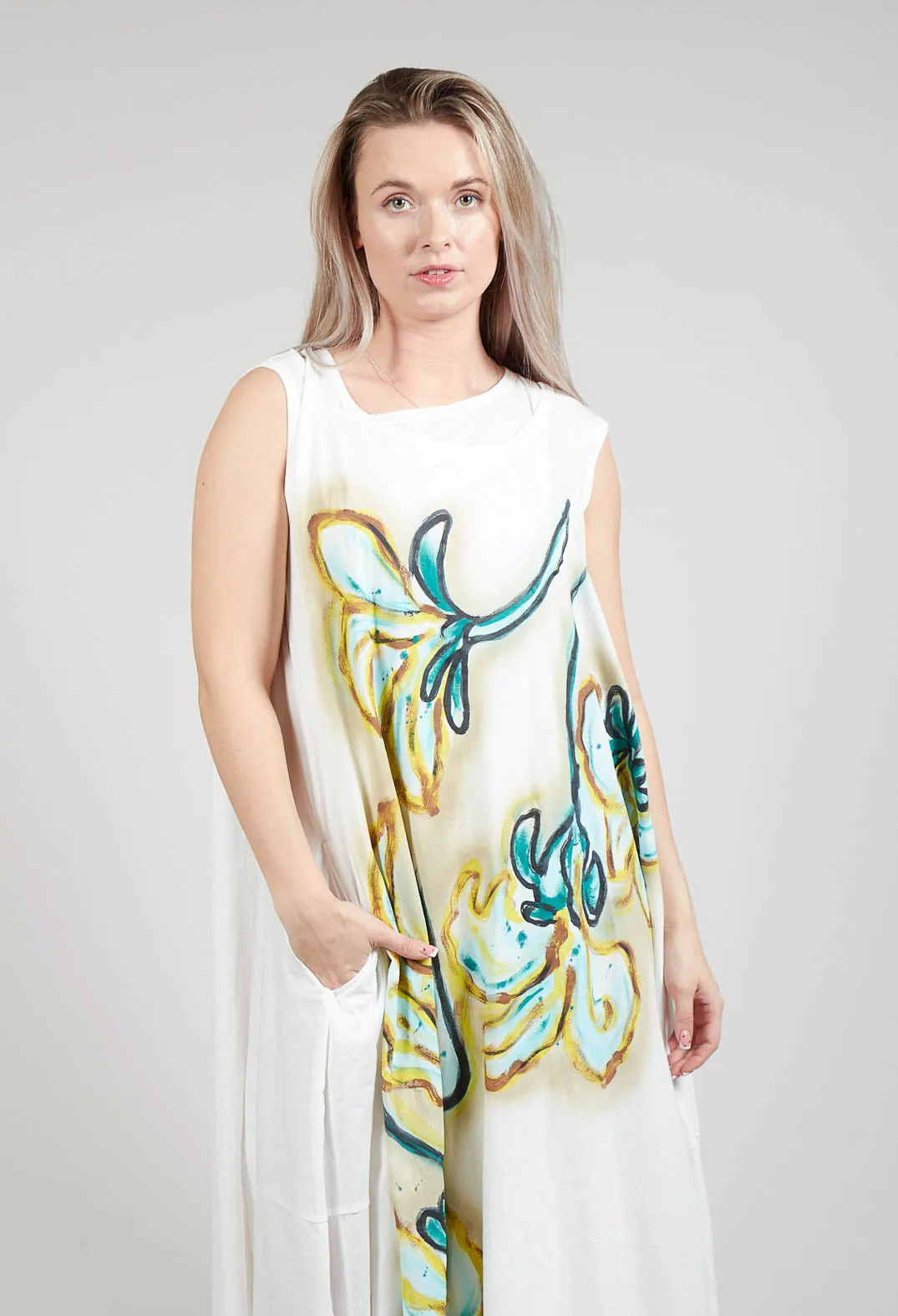 Printed Double Vest Dress in Spec Handpaint