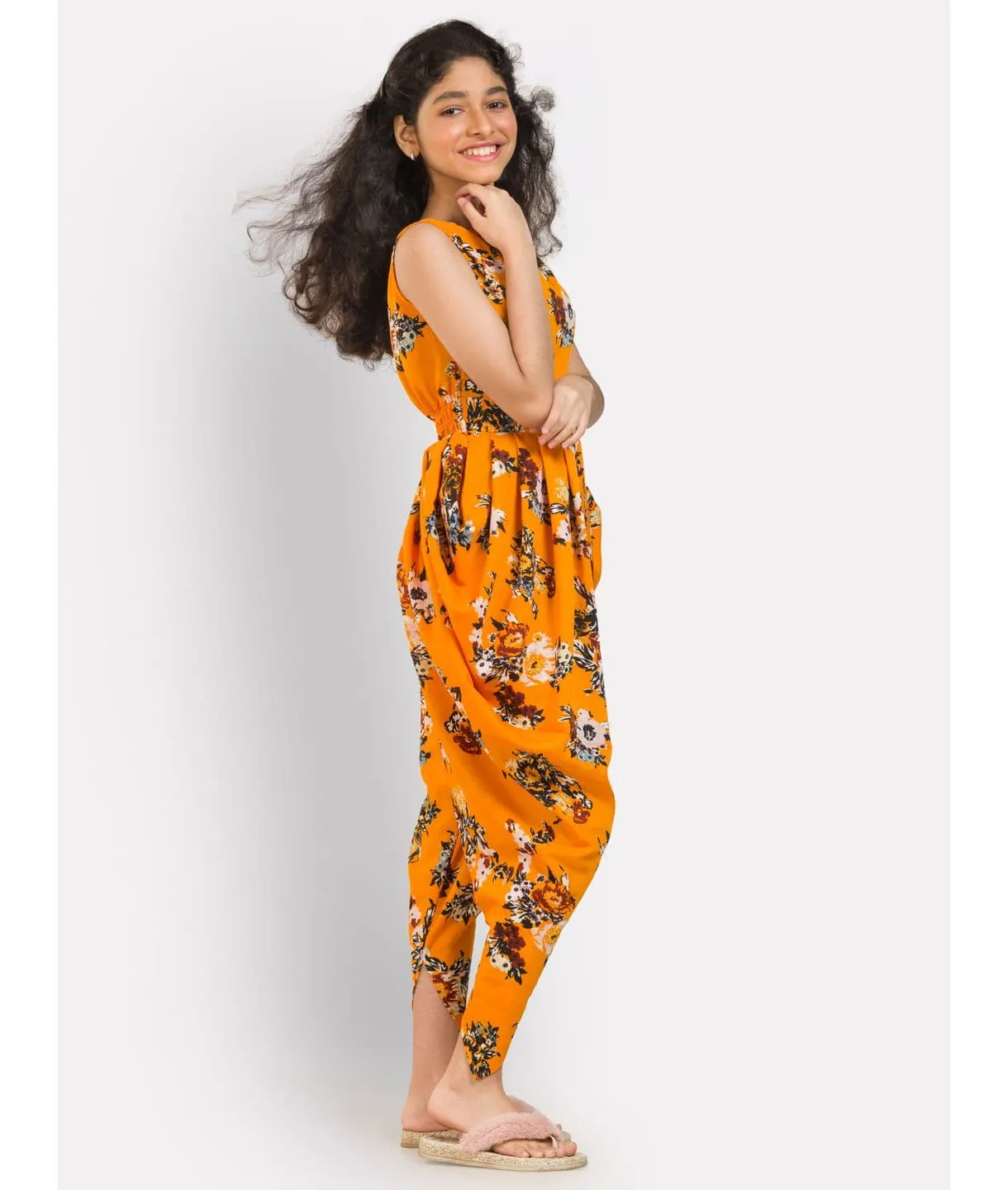 Printed Elasticated Dhoti Jumpsuit for Girls