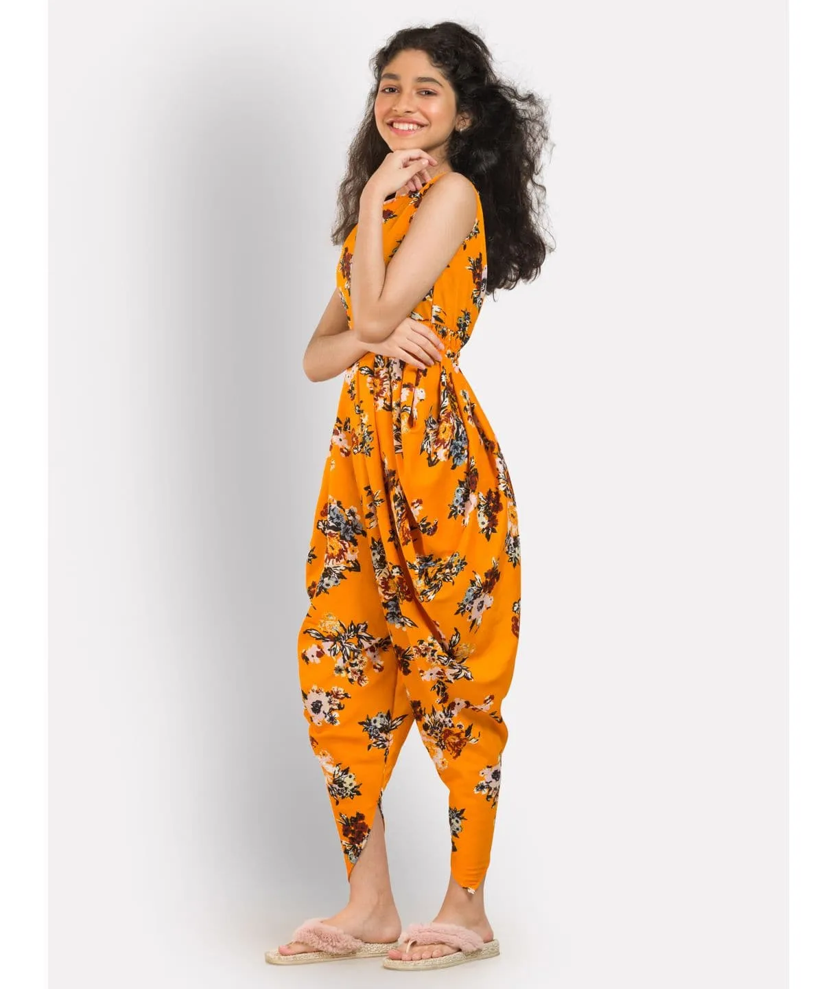 Printed Elasticated Dhoti Jumpsuit for Girls