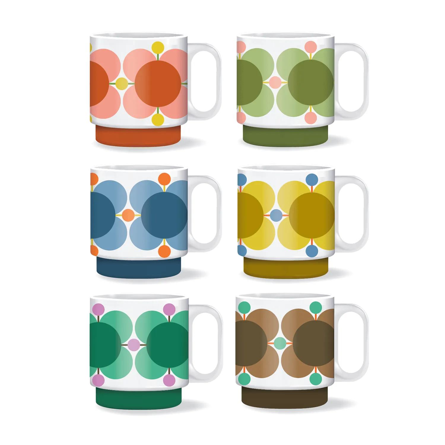 Set of 6 Stacking Mugs - Atomic Flower