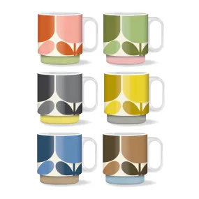 Set of 6 Stacking Mugs - Block Flower