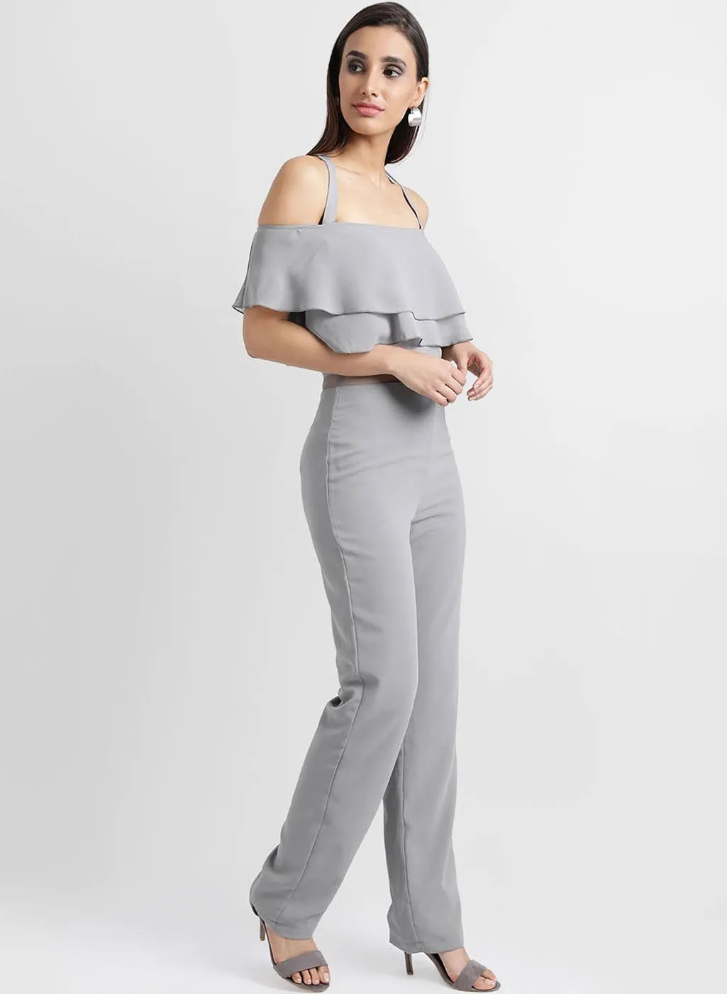 Shoulder Strap Jumpsuit Wisth Mesh Insert On The Waist