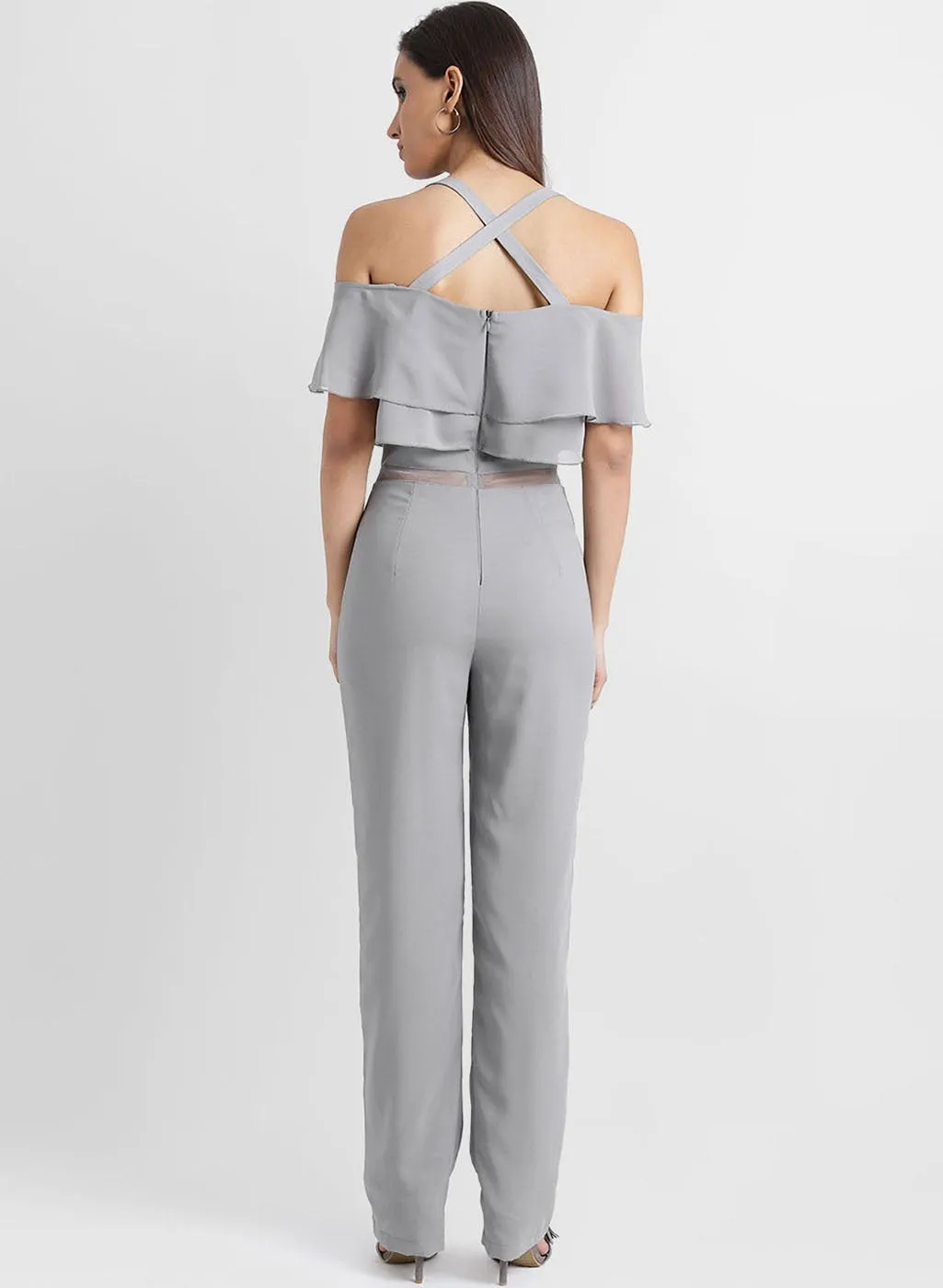 Shoulder Strap Jumpsuit Wisth Mesh Insert On The Waist