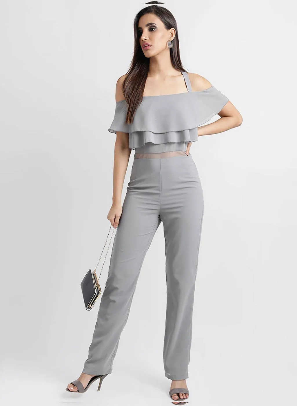 Shoulder Strap Jumpsuit Wisth Mesh Insert On The Waist