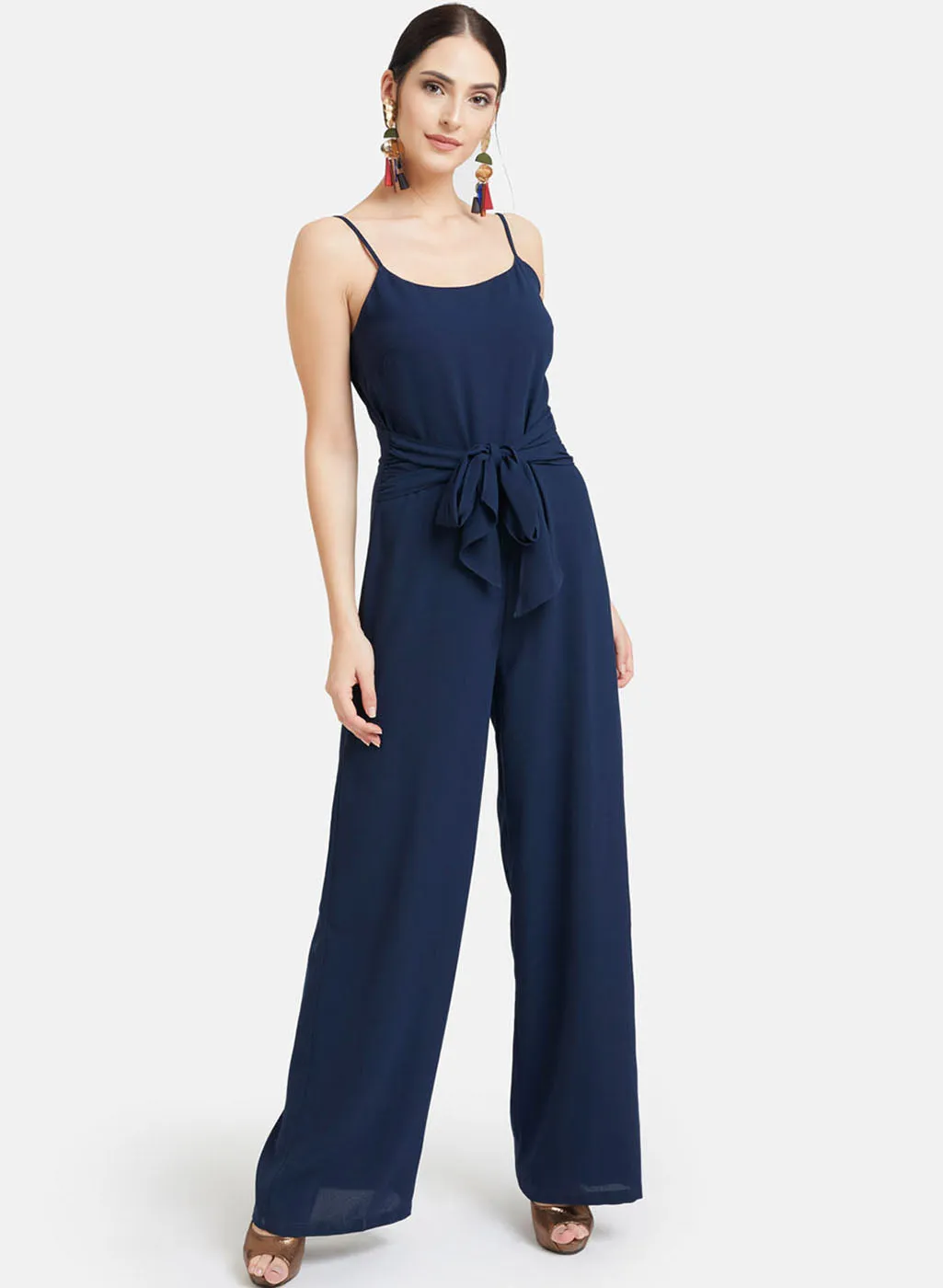 Strappy Jumpsuit With Waist Tie-Up