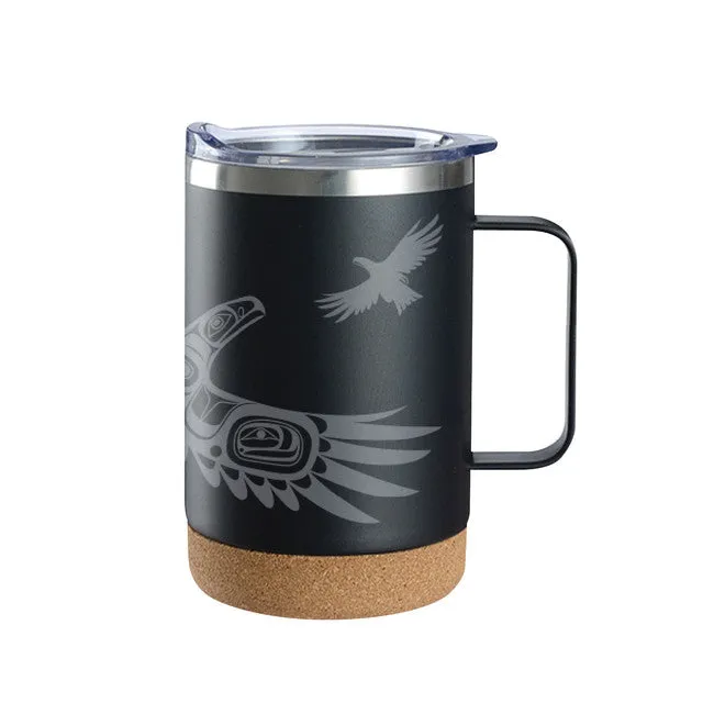 Travel Mug with Handle and Cork Bottom Indigenous Design by Native Northwest