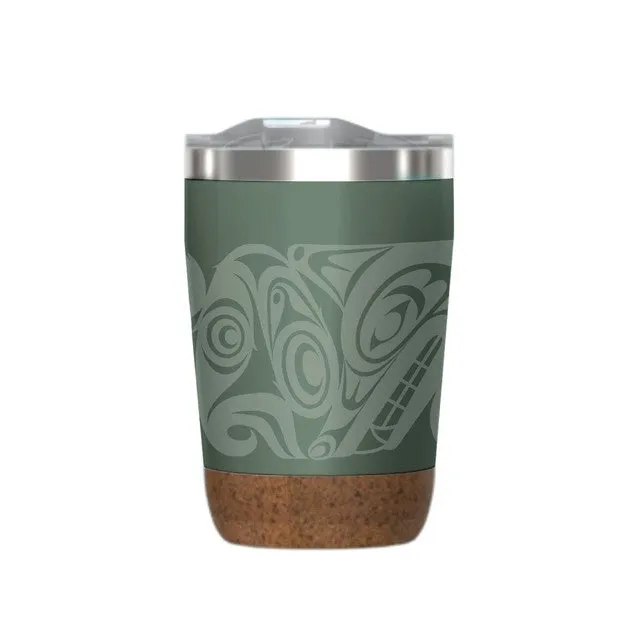 Travel Mug with Handle and Cork Bottom Indigenous Design by Native Northwest