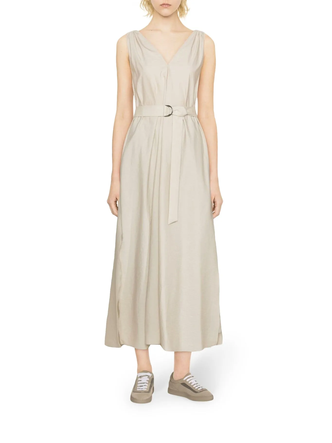 V-neck belted maxi dress