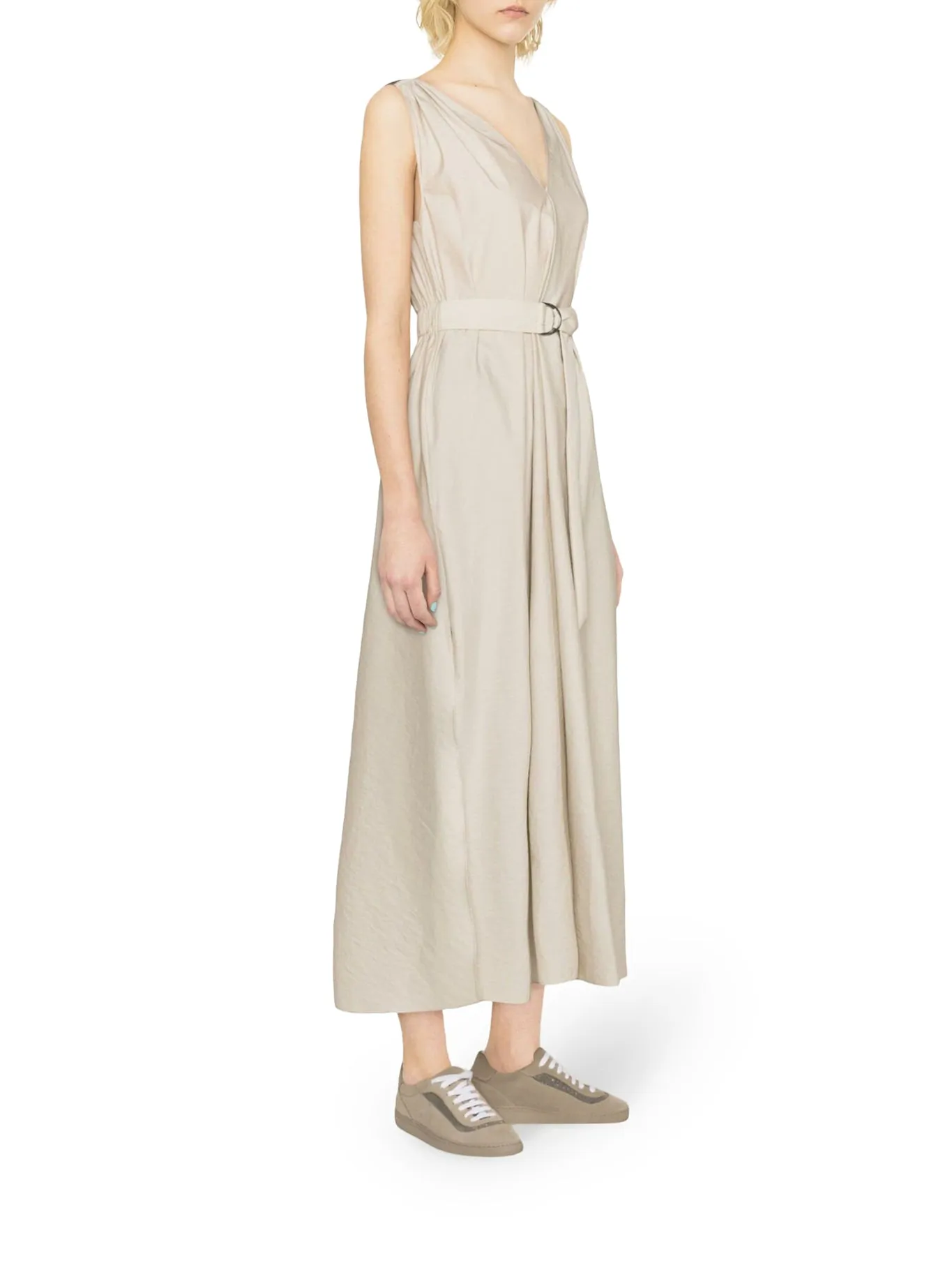 V-neck belted maxi dress