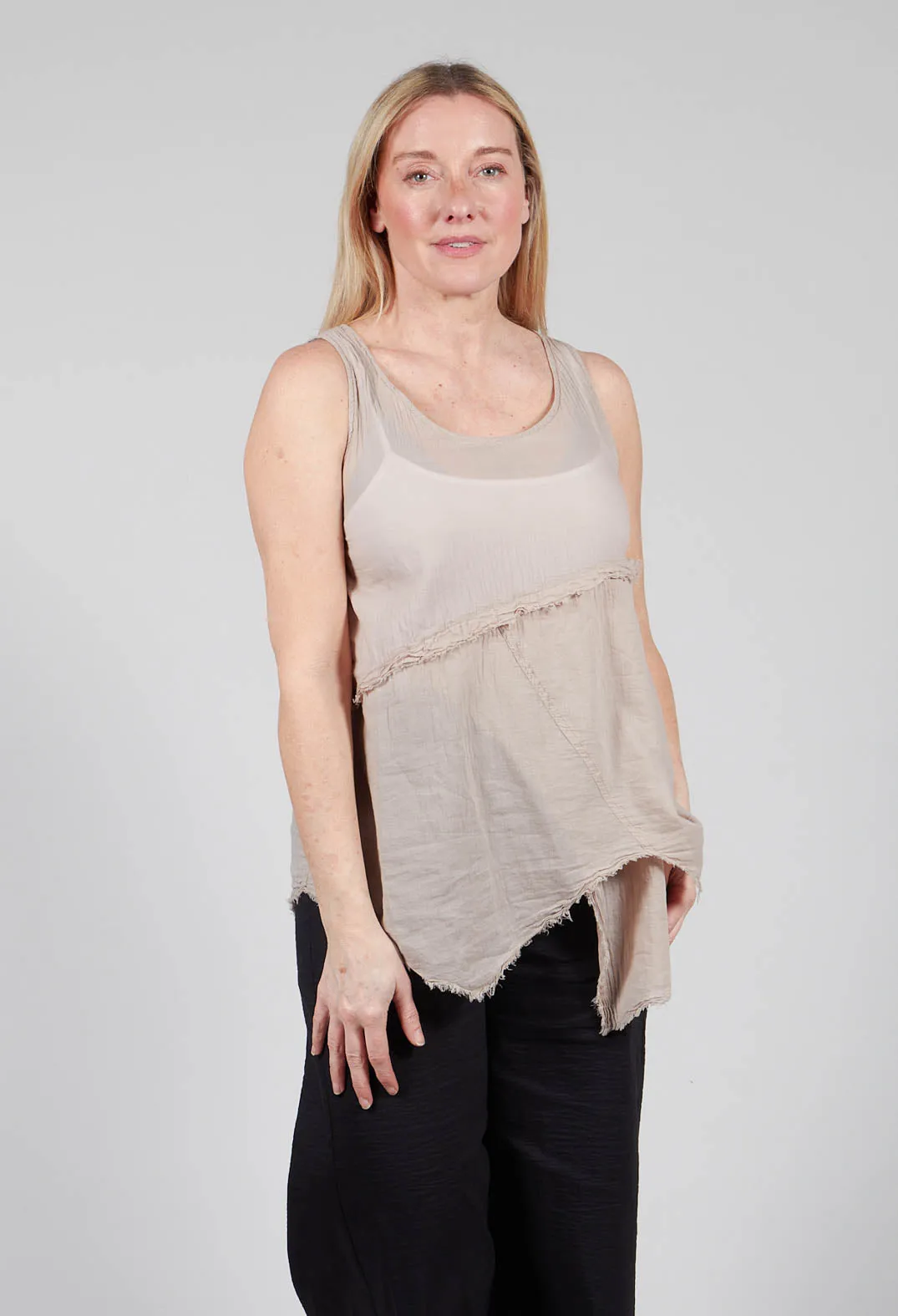 Vest Top with Raw Edges in Greige