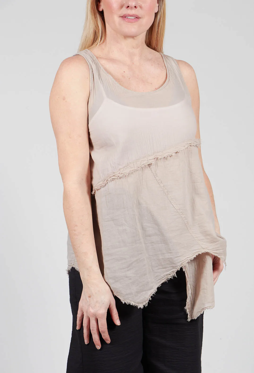 Vest Top with Raw Edges in Greige