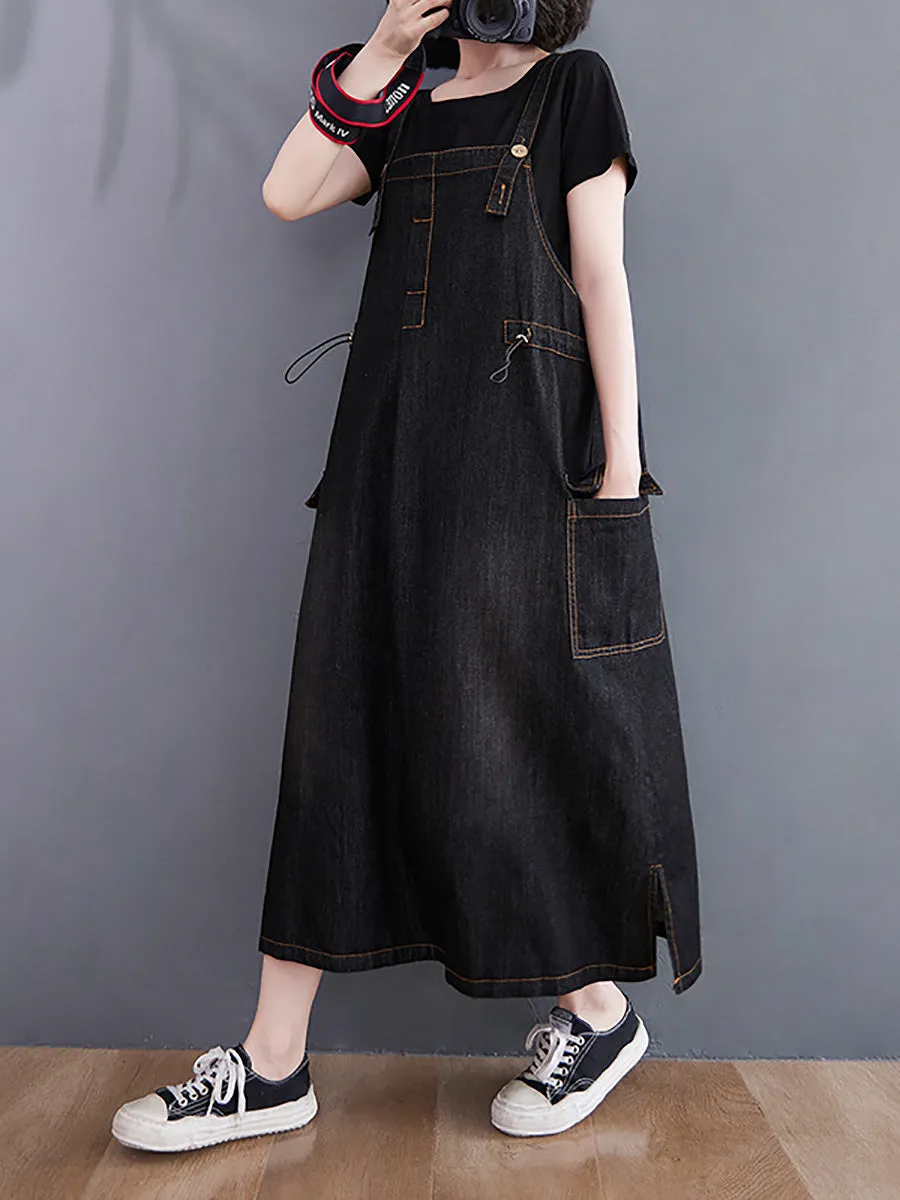 Women Summer Casual Solid Denim Vest Dress CO1021