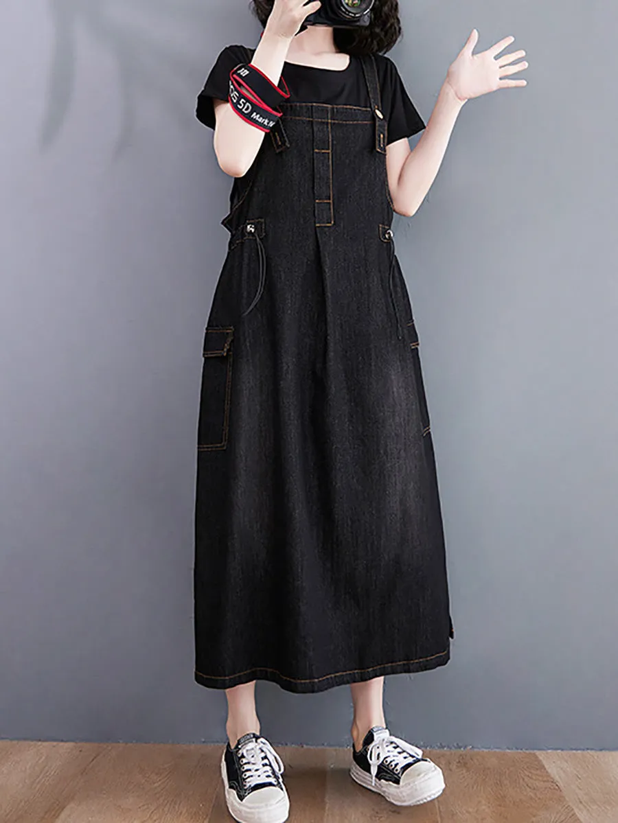 Women Summer Casual Solid Denim Vest Dress CO1021