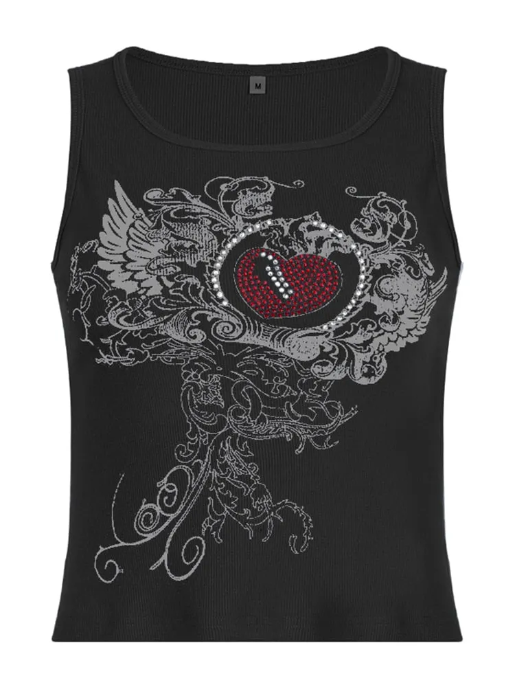 Women's Summer Diamonds Printed Mini Vest Sleeveless Camisoles