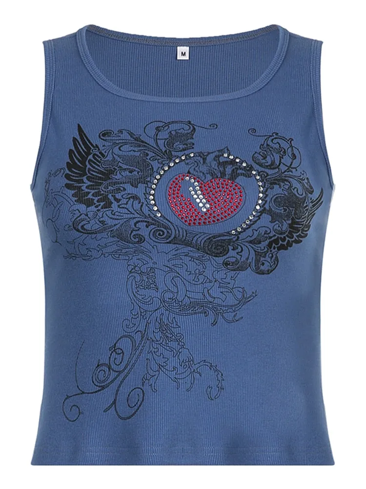 Women's Summer Diamonds Printed Mini Vest Sleeveless Camisoles