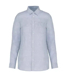 Womens/ladies linen long-sleeved shirt linen blue Native Spirit