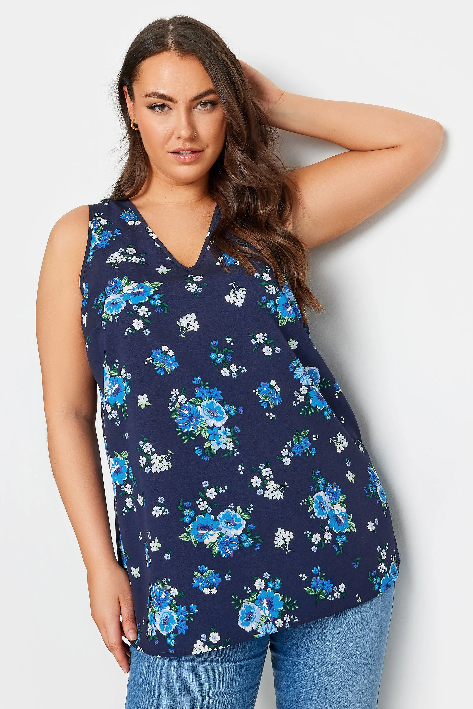 YOURS Curve Navy Blue Floral Print Vest Top