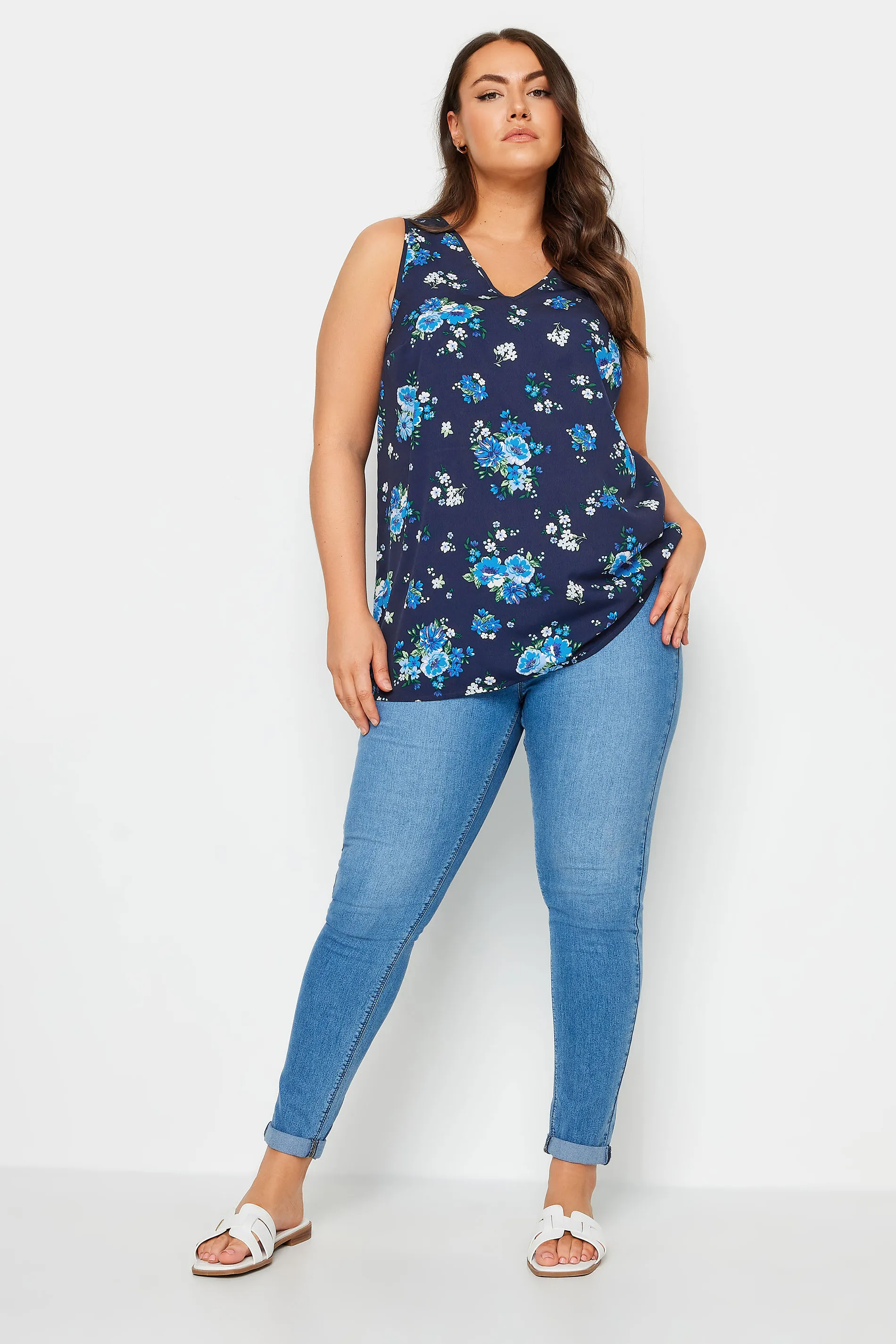 YOURS Curve Navy Blue Floral Print Vest Top