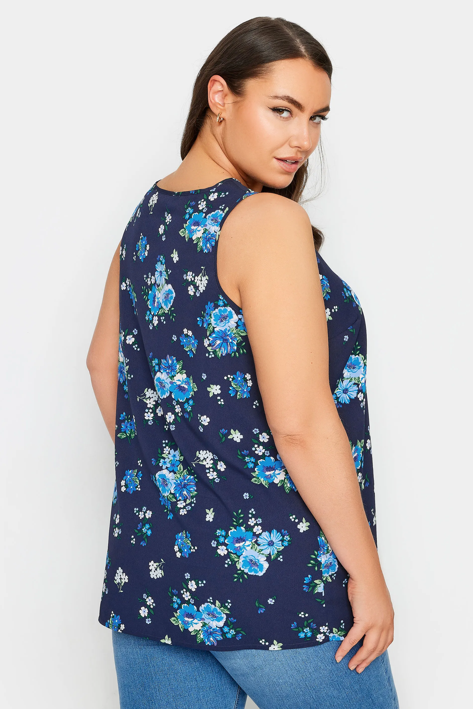 YOURS Curve Navy Blue Floral Print Vest Top