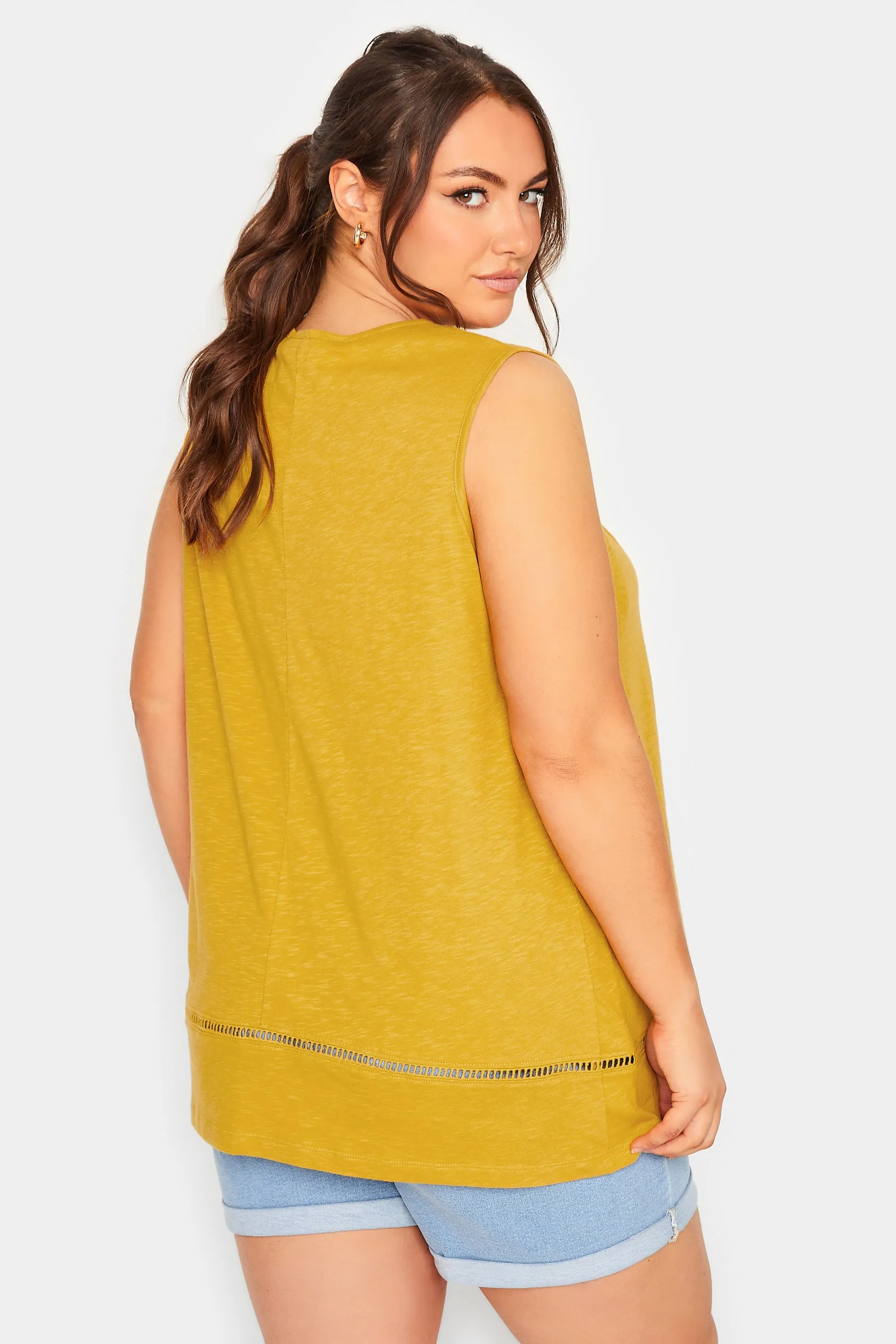 YOURS Curve Orchre Yellow Crochet Vest Top