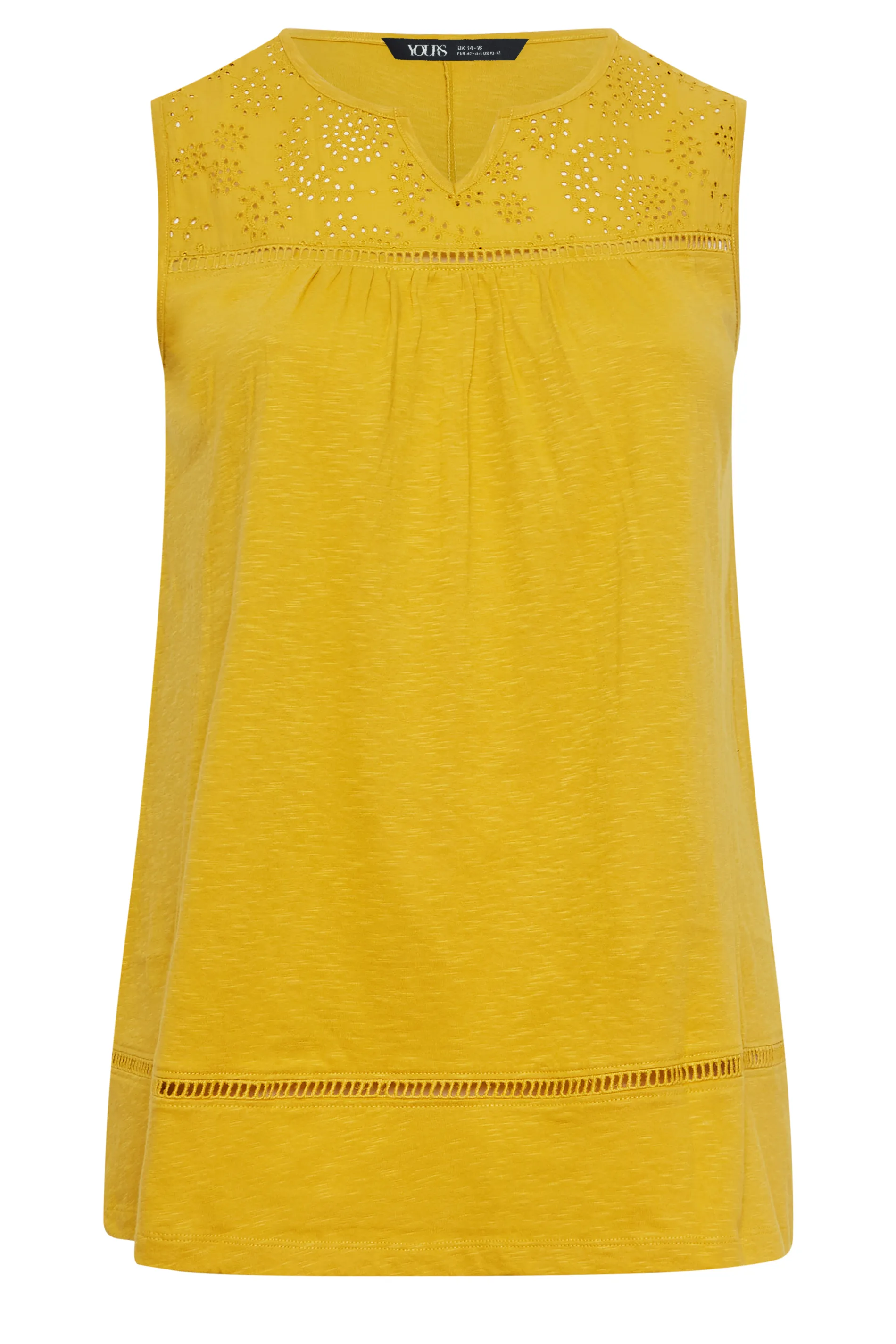 YOURS Curve Orchre Yellow Crochet Vest Top